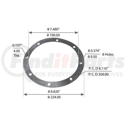 WA14-5080 by WORLD AMERICAN - Trunnion Cap - Gasket, 7.500" ID, 8.813" OD, 6 Holes, for Volvo