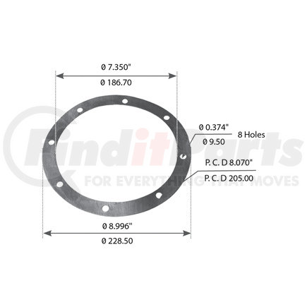 WA14-5081 by WORLD AMERICAN - Trunnion Cap - Gasket, 7.350" ID, 8.996" OD, 8 Holes, for Volvo