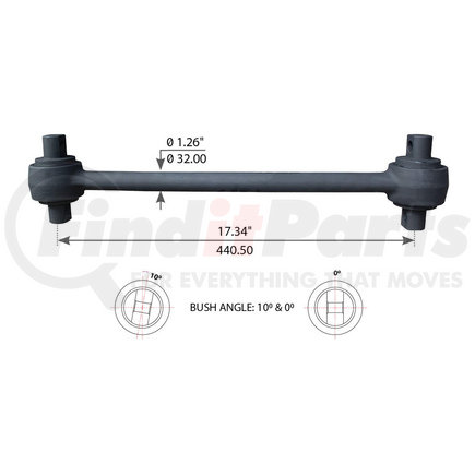 WA12-2622 by WORLD AMERICAN - Axle Torque Rod - Rigid, 17.340 Angle, 10-0 Degree, with Bushing, for Peterbilt