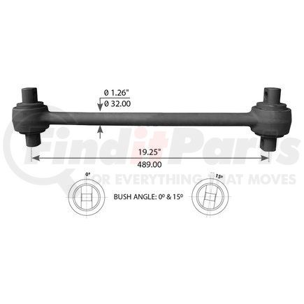 WA12-5256 by WORLD AMERICAN - Axle Torque Rod - 19.25 in. Length, 15° Angle, for Peterbilt, 1.26 in. Body Diameter