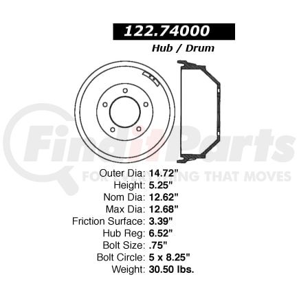 122.74000 by CENTRIC - Centric Premium Brake Drum