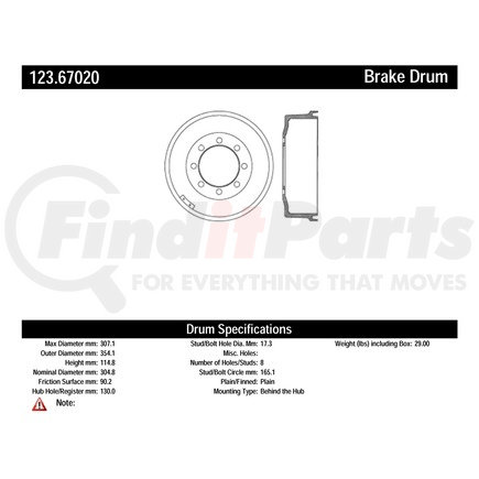 123.67017 by CENTRIC - C-Tek Standard Brake Drum