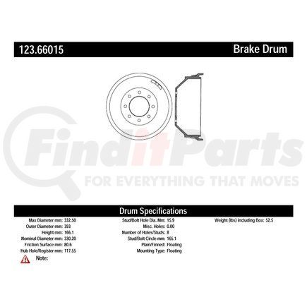 123.66012 by CENTRIC - C-Tek Standard Brake Drum