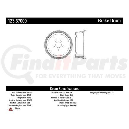 123.67006 by CENTRIC - C-Tek Standard Brake Drum