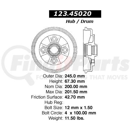 Centric 123.4502 Brake Drum C-Tek Standard Brake Drum
