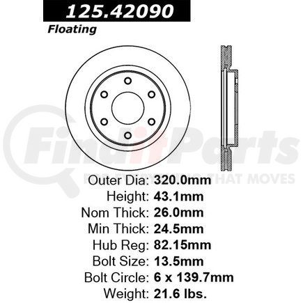 Centric 125.42090 Disc Brake Rotor Centric Premium High Carbon Alloy Brake Rotor
