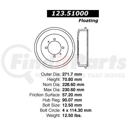 123.51000 by CENTRIC - C-Tek Standard Brake Drum