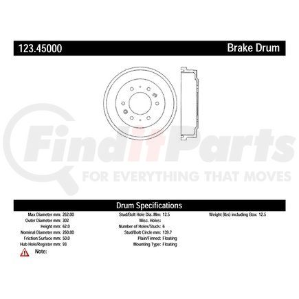 123.44052 by CENTRIC - C-Tek Standard Brake Drum