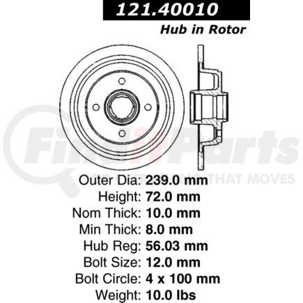 121.40010 by CENTRIC - C-Tek Standard Disc Brake Rotor - 9.40 in. Outside Diameter