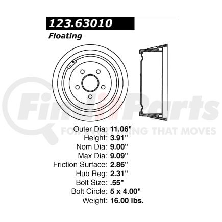 123.63010 by CENTRIC - C-Tek Standard Brake Drum