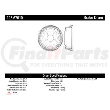 123.67007 by CENTRIC - C-Tek Standard Brake Drum