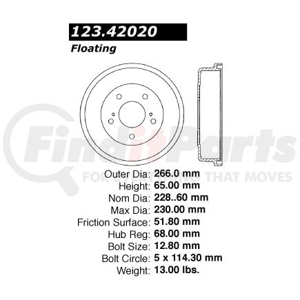 Centric 123.4202 Brake Drum C-Tek Standard Brake Drum