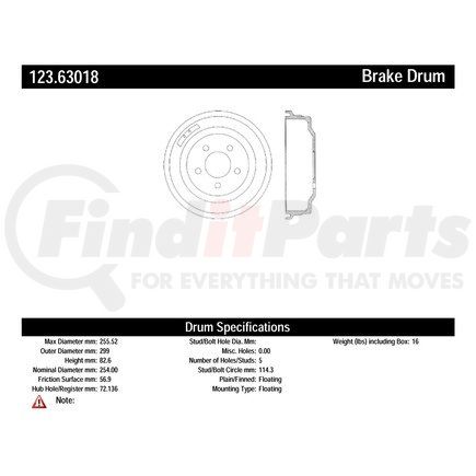 123.63015 by CENTRIC - C-Tek Standard Brake Drum