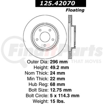 Centric 125.42070 Disc Brake Rotor Centric Premium High Carbon Alloy Brake Rotor