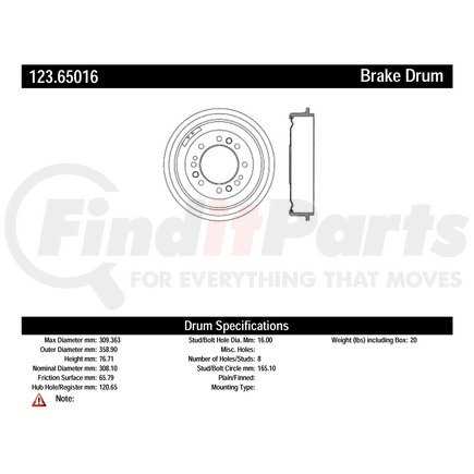 123.65013 by CENTRIC - C-Tek Standard Brake Drum