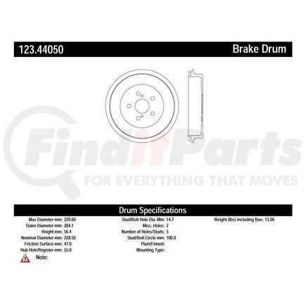 123.44047 by CENTRIC - C-Tek Standard Brake Drum