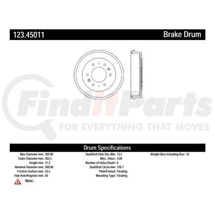 Centric 123.45007 Brake Drum Standard Brake Drum