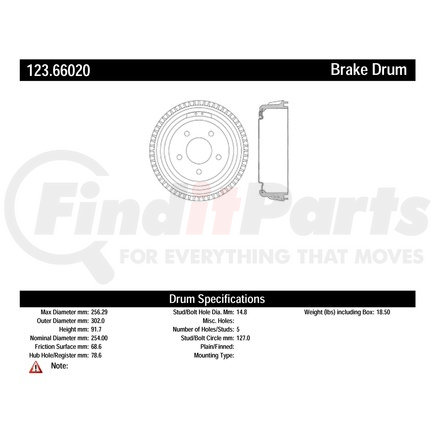 123.66017 by CENTRIC - Standard Brake Drum