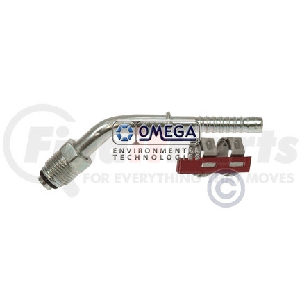 35-AN1411C by OMEGA ENVIRONMENTAL TECHNOLOGIES - A/C Refrigerant Hose Fitting - 45 Deg. #6Mor x #6 Air-O-Crimp with Clamp