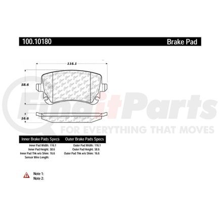 100.10180 by CENTRIC - Disc Brake Pad