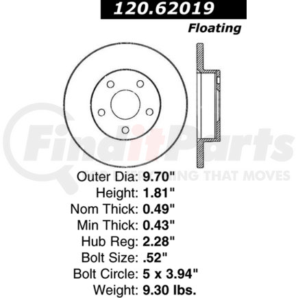 120.62019 by CENTRIC - Premium Brake Rotor