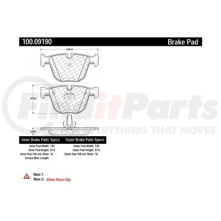 100.09190 by CENTRIC - Original Equipment Formula Brake Pads with Hardware