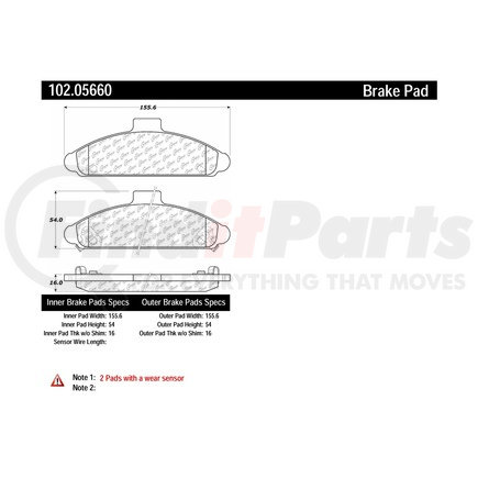 102.05660 by CENTRIC - C-Tek Semi-Metallic Brake Pads with Shims