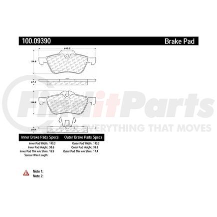 100.09390 by CENTRIC - Centric Original Equipment Formula Brake Pads with Hardware