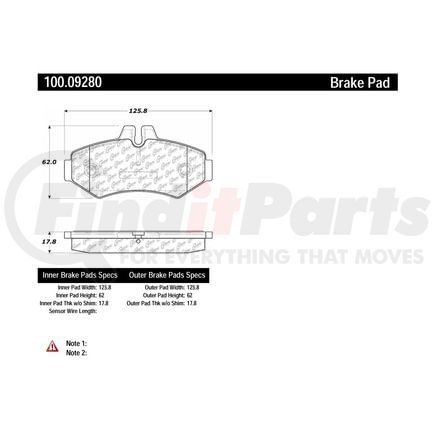 100.09280 by CENTRIC - Original Equipment Formula Brake Pads with Hardware