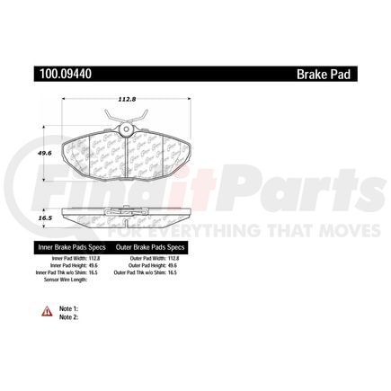 100.09440 by CENTRIC - Centric Original Equipment Formula Brake Pads with Hardware
