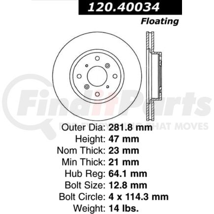 Centric 120.40034 Disc Brake Rotor Premium Brake Rotor