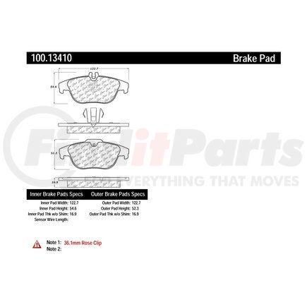 100.13410 by CENTRIC - Centric Original Equipment Formula Brake Pads with Hardware