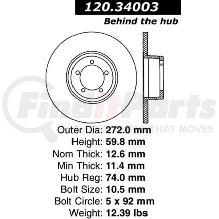 Centric 120.34003 Disc Brake Rotor Premium Brake Rotor
