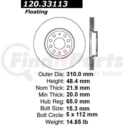 120.33113 by CENTRIC - Premium Brake Rotor