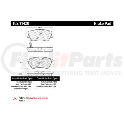 102.11420 by CENTRIC - C-Tek Semi-Metallic Brake Pads with Shims