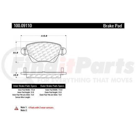 100.09110 by CENTRIC - Disc Brake Pad