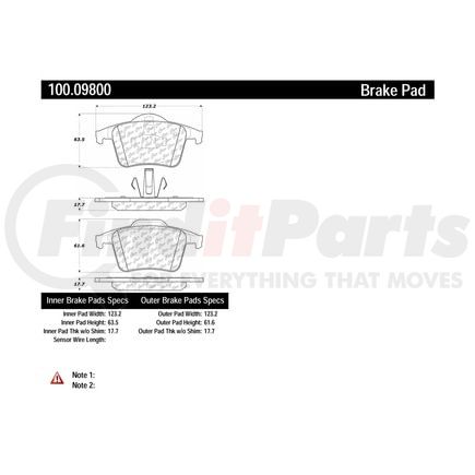 100.09800 by CENTRIC - Disc Brake Pad