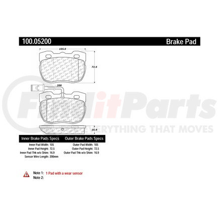 100.05200 by CENTRIC - Centric Original Equipment Formula Brake Pads with Hardware