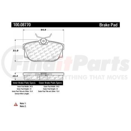 100.08770 by CENTRIC - Centric Original Equipment Formula Brake Pads with Hardware