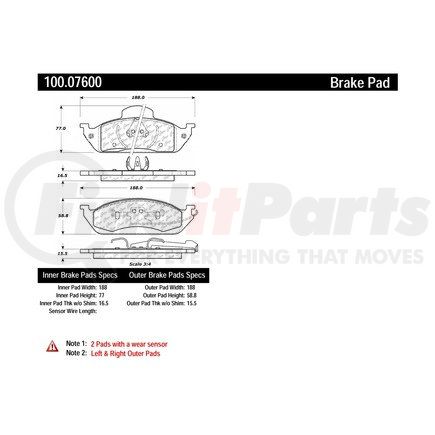 100.07600 by CENTRIC - Disc Brake Pad
