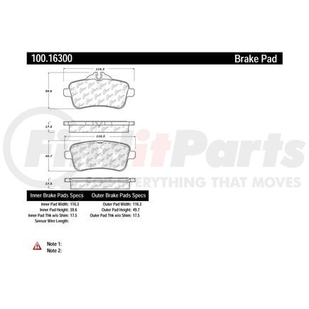 100.16300 by CENTRIC - Original Equipment Formula Brake Pads with Hardware