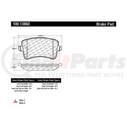 100.13860 by CENTRIC - Original Equipment Formula Brake Pads with Hardware