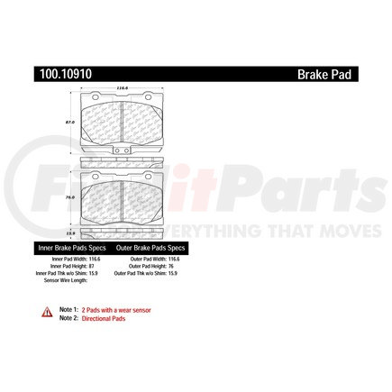 100.10910 by CENTRIC - Original Equipment Formula Brake Pads with Hardware