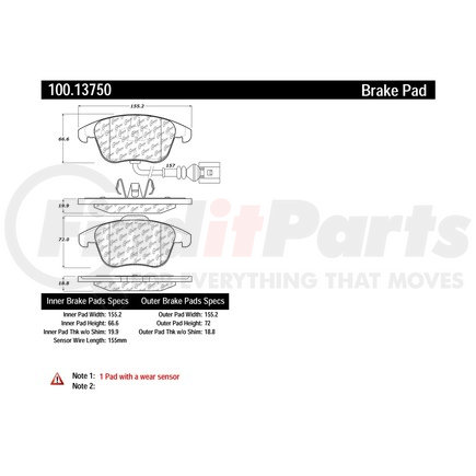 100.13750 by CENTRIC - Original Equipment Formula Brake Pads with Hardware
