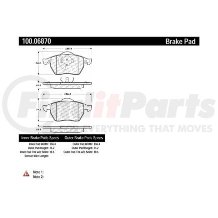 100.06870 by CENTRIC - Centric Original Equipment Formula Brake Pads with Hardware