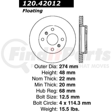Centric 120.42012 Disc Brake Rotor Premium Brake Rotor
