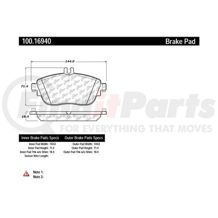 100.16940 by CENTRIC - Original Equipment Formula Brake Pads with Hardware