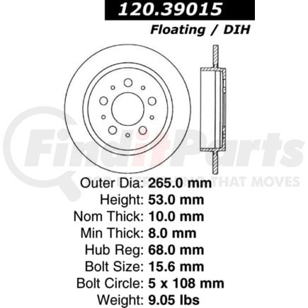 Centric 120.39015 Disc Brake Rotor Premium Brake Rotor