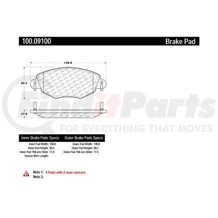 100.09100 by CENTRIC - Disc Brake Pad