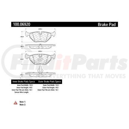 100.06920 by CENTRIC - Disc Brake Pad